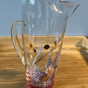 RARE Psyche signed mid century purple fish pitcher gold accents Under the Sea